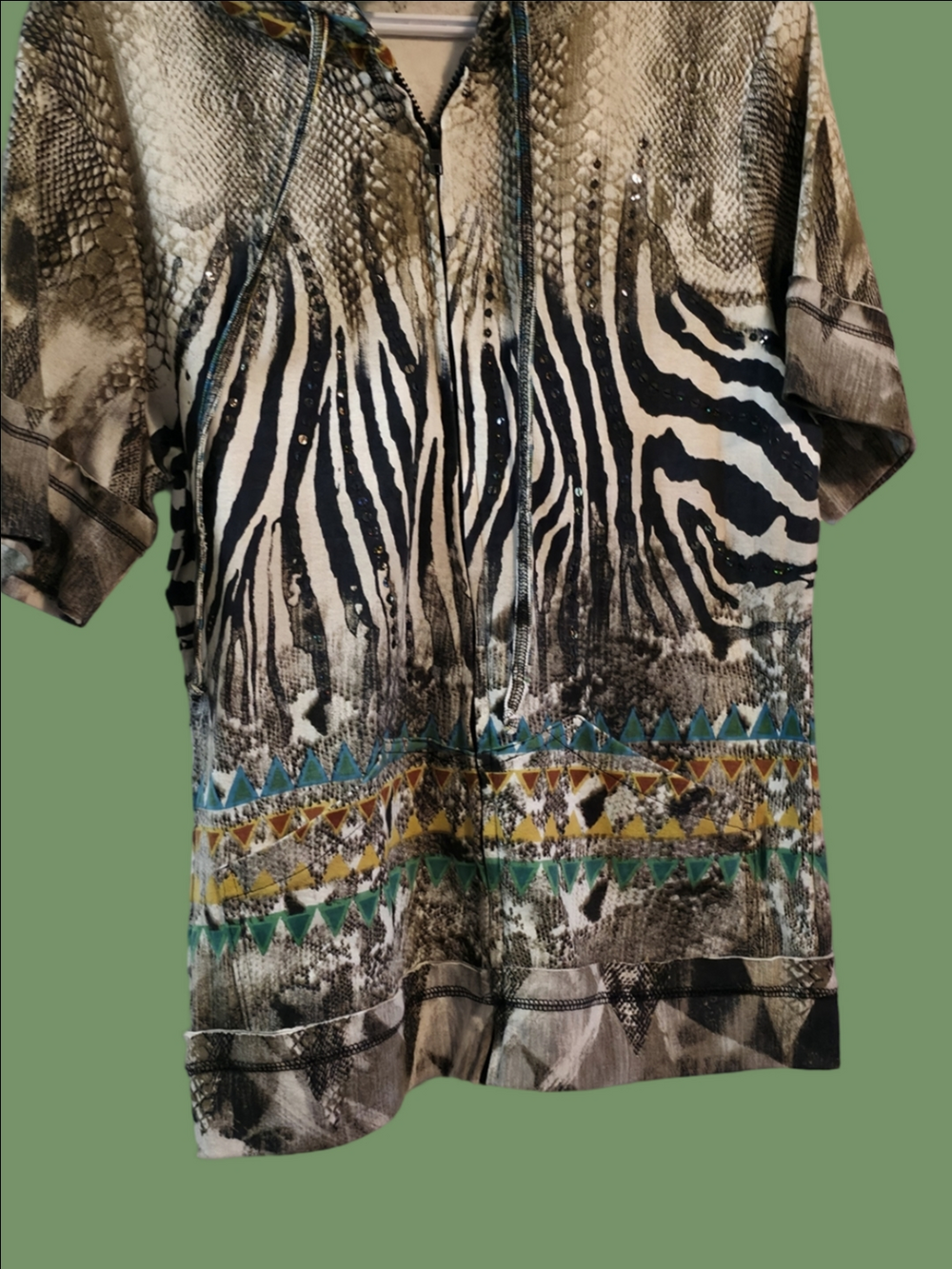4/$67 Deal! Papa Women’s Short-Sleeve Hoodie Tee in Zebra Print